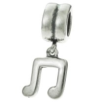 1x Sterling Silver Music Note Dangle Bead for European Charm Bracelets