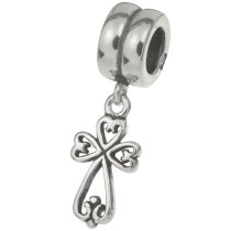 1x Sterling Silver Little Filigree Cross Dangle Bead for European Charm Bracelets