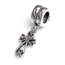 1x Sterling Silver Little Filigree Cross Dangle Bead for European Charm Bracelets