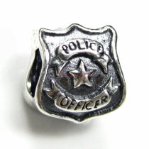 Antique 925 Sterling Silver Serve Protect Police Officer Badge European Bead for European Charm Bracelets