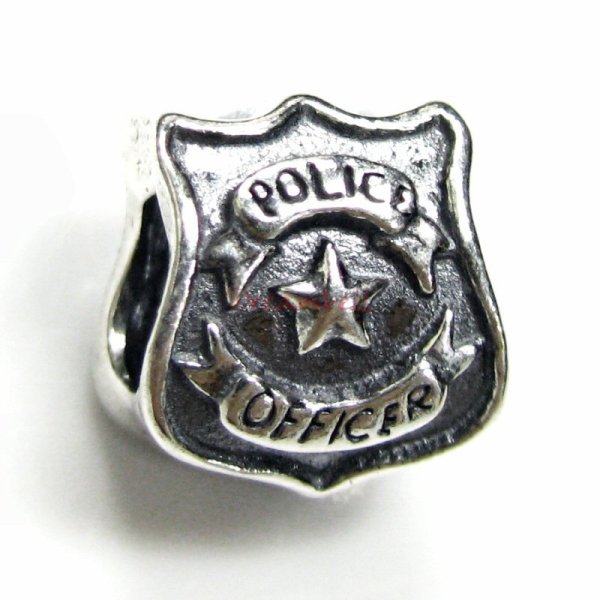 Antique 925 Sterling Silver Serve Protect Police Officer Badge European Bead for European Charm Bracelets