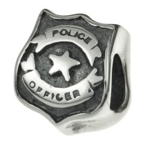 Antique 925 Sterling Silver Serve Protect Police Officer Badge European Bead for European Charm Bracelets