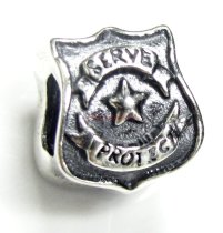 Antique 925 Sterling Silver Serve Protect Police Officer Badge European Bead for European Charm Bracelets
