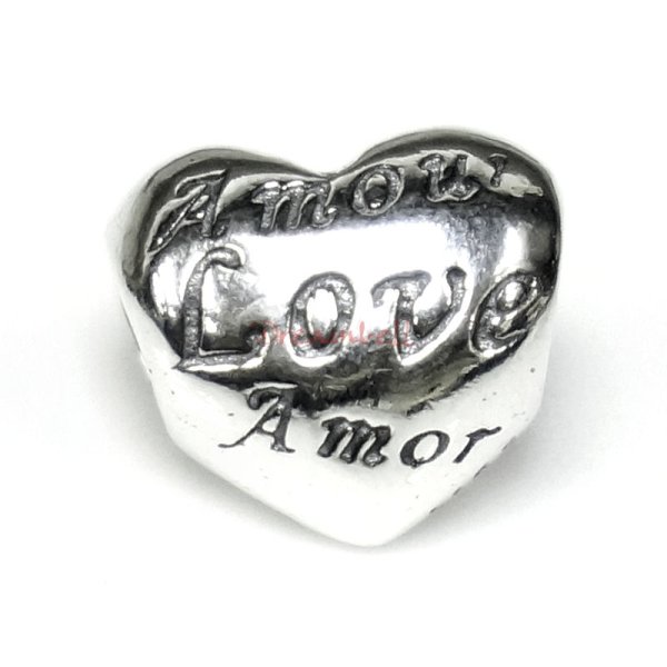 Antique 925 Sterling Silver Amore Love Heart European Screw-on Bead for European Charm Bracelets