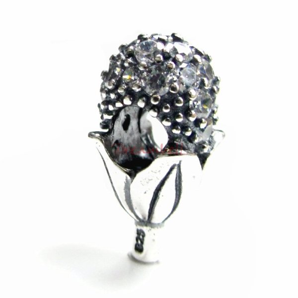 Antique 925 Sterling Silver Flower CZ European Bead for European Charm Bracelets