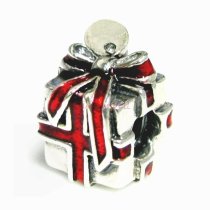 Antique 925 Sterling Silver Enamel Christmas Xmas Present European Screw-on Bead for European Charm Bracelets