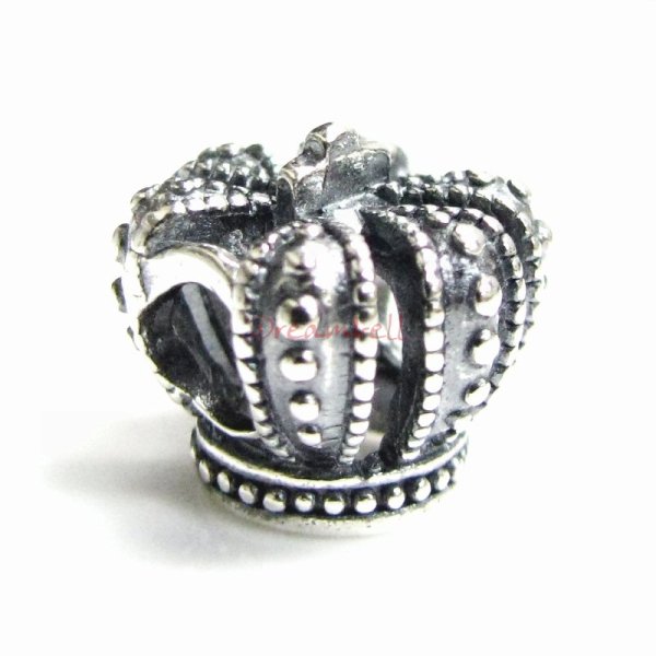 Antique 925 Sterling Silver King Emperor Crown Royal Bead for European Charm Bracelets