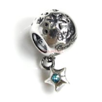 Antique 925 Sterling Silver Wishes Came True European Dangle Aquamarine CZ Bead for European Charm Bracelets