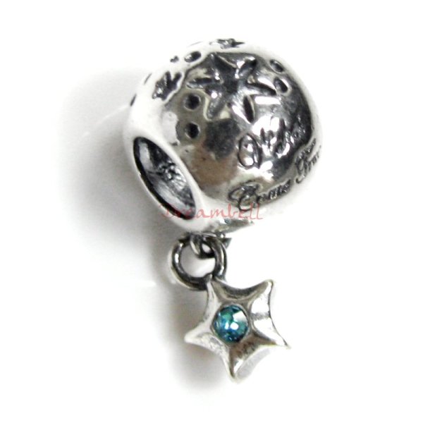 Antique 925 Sterling Silver Wishes Came True European Dangle Aquamarine CZ Bead for European Charm Bracelets