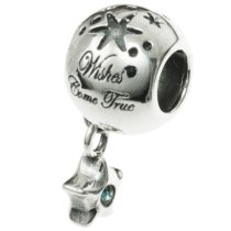 Antique 925 Sterling Silver Wishes Came True European Dangle Aquamarine CZ Bead for European Charm Bracelets