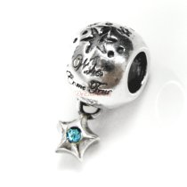Antique 925 Sterling Silver Wishes Came True European Dangle Aquamarine CZ Bead for European Charm Bracelets