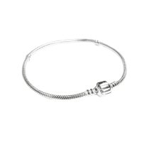 1x Sterling Silver 3mm Snake Bracelet with Bead Clasp for European Bead Charm 8″
