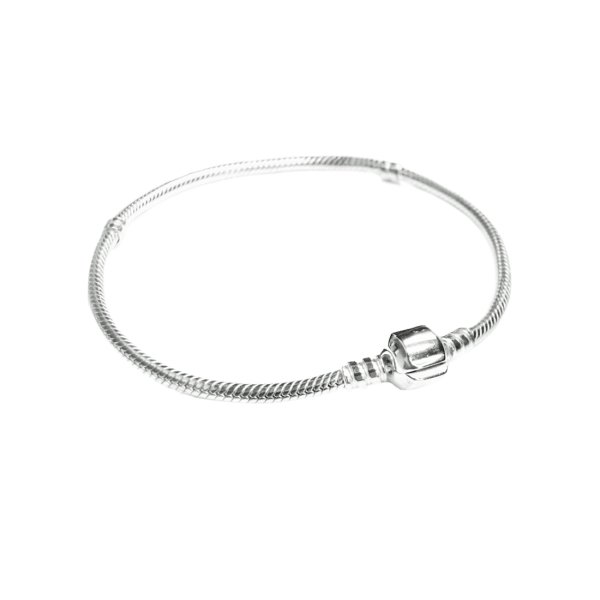1x Sterling Silver 3mm Snake Bracelet with Bead Clasp for European Bead Charm 8"
