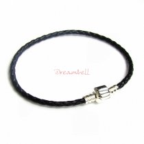 1x Sterling Silver 3mm Braided Bolo Leather Bracelet with Bead Clasp for European Bead Charm 7.5″