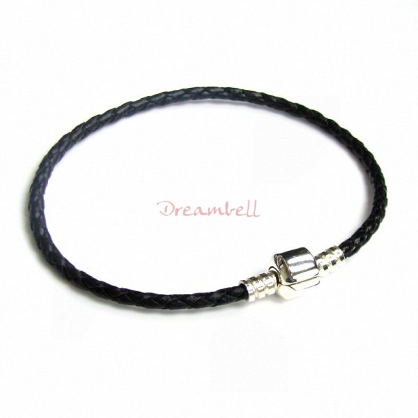 1x Sterling Silver 3mm Braided Bolo Leather Bracelet with Bead Clasp for European Bead Charm 7.5"