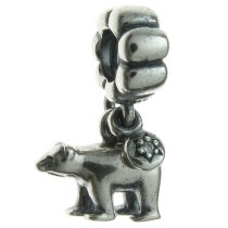 Antique 925 Sterling Silver Polar Bear Clear CZ European Dangle Bead for European Charm Bracelets