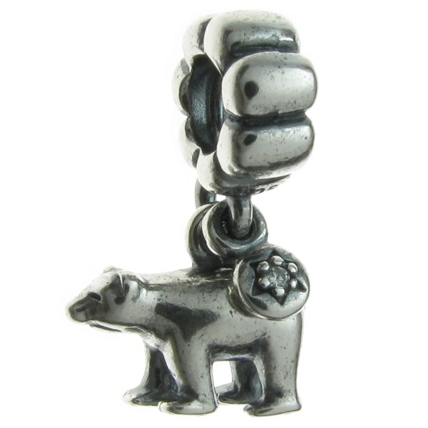 Antique 925 Sterling Silver Polar Bear Clear CZ European Dangle Bead for European Charm Bracelets