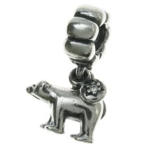 Antique 925 Sterling Silver Polar Bear Clear CZ European Dangle Bead for European Charm Bracelets