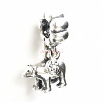 Antique 925 Sterling Silver Polar Bear Clear CZ European Dangle Bead for European Charm Bracelets