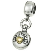 14k Gold Over 925 Sterling Silver Love Heart Pocket Watch Dangle Bead for European Charm Bracelets