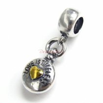 14k Gold Over 925 Sterling Silver Love Heart Pocket Watch Dangle Bead for European Charm Bracelets