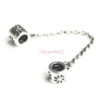 1x Antique Sterling Silver Flower Safety Chain Screwed-on Bead for European Charm Bracelets