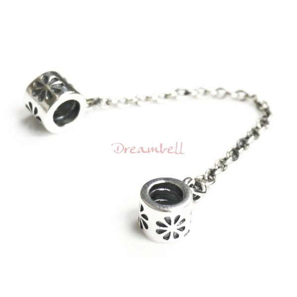 1x Antique Sterling Silver Flower Safety Chain Screwed-on Bead for European Charm Bracelets