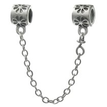 1x Antique Sterling Silver Flower Safety Chain Screwed-on Bead for European Charm Bracelets