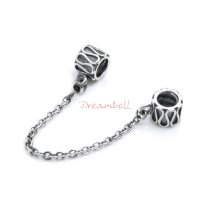 1x Sterling Silver Teardrop Flower Pattern Safety Chain Bead for European Charm Bracelets