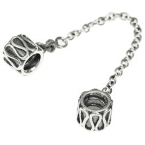 1x Sterling Silver Teardrop Flower Pattern Safety Chain Bead for European Charm Bracelets