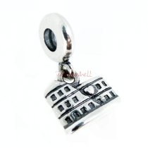Antique 925 Sterling Silver Rome Colosseum Coliseum Dangle Bead for European Charm Bracelets