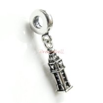 Antique 925 Sterling Silver British Big Ben Travel Dangle Bead for European Charm Bracelets