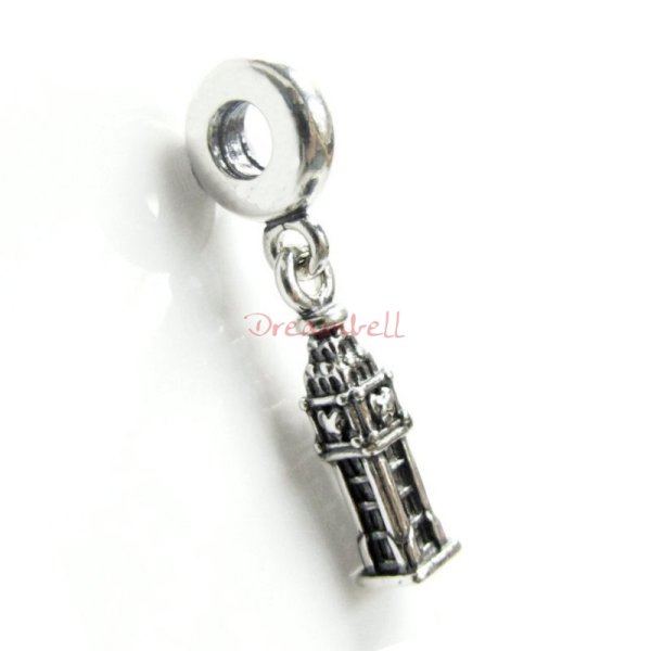 Antique 925 Sterling Silver British Big Ben Travel Dangle Bead for European Charm Bracelets