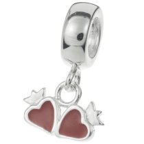 925 Sterling Silver Enamel Double Heart Love European Dangle Bead for European Charm Bracelets