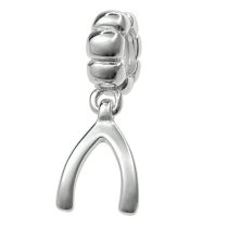 Sterling Silver Wish Bone Symbol European Dangle Bead for European Charm Bracelets