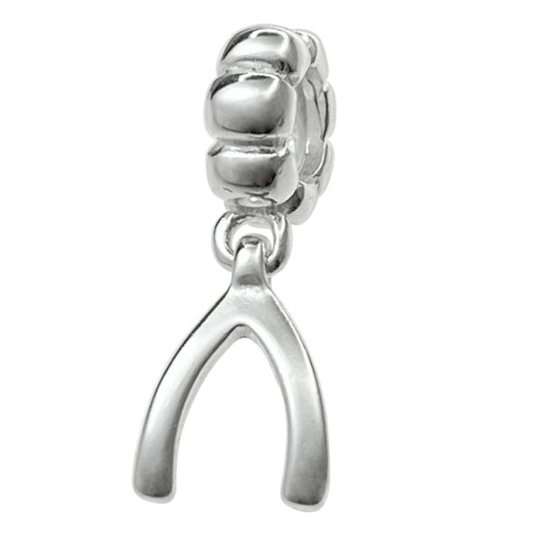 Sterling Silver Wish Bone Symbol European Dangle Bead for European Charm Bracelets