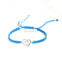 Rhodium on Sterling Silver Heart Charm Link Capri Blue Reefknot Knotted Wristband Ajustable Bracelet 6.5″