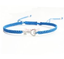 Rhodium on Sterling Silver Key Charm Link Capri Blue Reefknot Knotted Wristband Adjustable Bracelet 6.5″