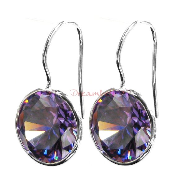 2x Rhodium on Sterling Silver Round Tanzanite CZ Crystal French Hook Earwire Earring
