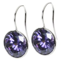 2x Rhodium on Sterling Silver Round Tanzanite CZ Crystal French Hook Earwire Earring