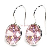 2x Rhodium on Sterling Silver Round Light Pink Rose CZ Crystal French Hook Earwire Earring