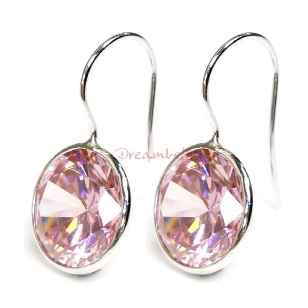 2x Rhodium on Sterling Silver Round Light Pink Rose CZ Crystal French Hook Earwire Earring