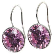 2x Rhodium on Sterling Silver Round Light Pink Rose CZ Crystal French Hook Earwire Earring