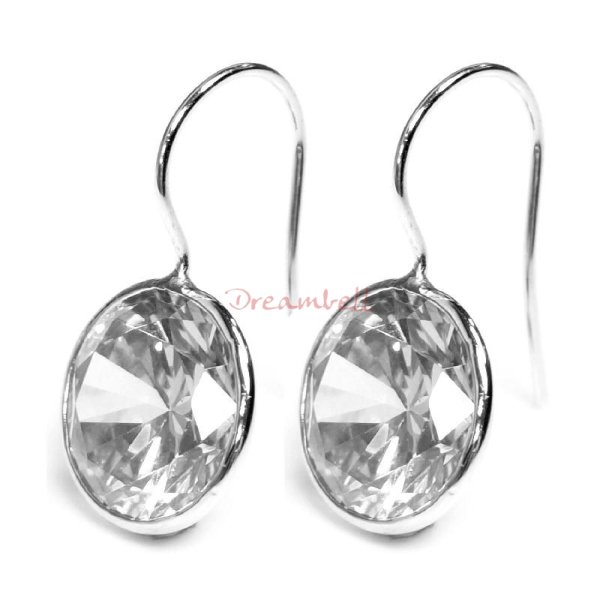 2x Rhodium on Sterling Silver Round Clear CZ Crystal French Hook Earwire Earring
