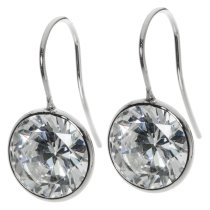 2x Rhodium on Sterling Silver Round Clear CZ Crystal French Hook Earwire Earring
