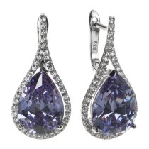 2x Rhodium on Sterling Silver Teardrop Tanzanite CZ Crystal Leverback Earring Set