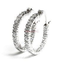 2x Rhodium on Sterling Silver Round Clear CZ Crystal Hoop Earring Set