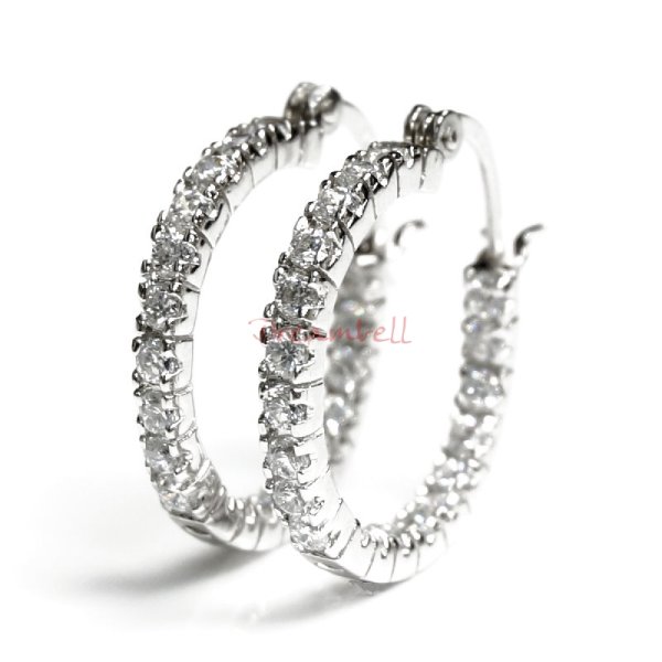 2x Rhodium on Sterling Silver Round Clear CZ Crystal Hoop Earring Set