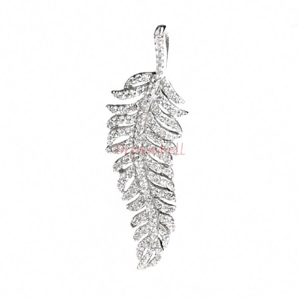 1x Rhodium on 925 Sterling Silver Feather Clear CZ Crystal Dangle Charm Pendant