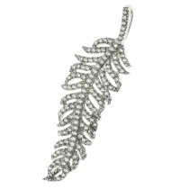 1x Rhodium on 925 Sterling Silver Feather Clear CZ Crystal Dangle Charm Pendant